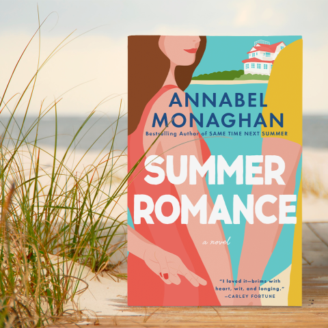 Jacket of the book 'Summer Romance' against a background of a typical Long Island beach