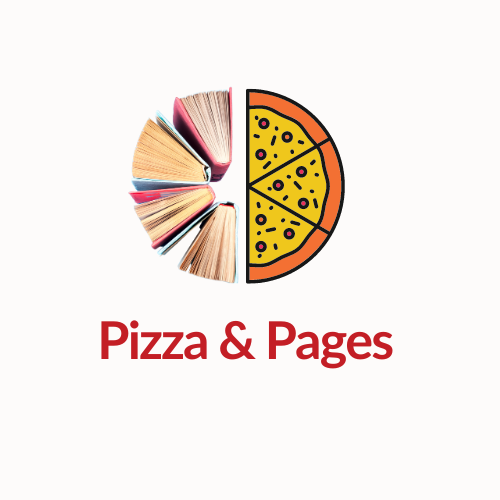 Pizza and Pages logo, half pizza, half books