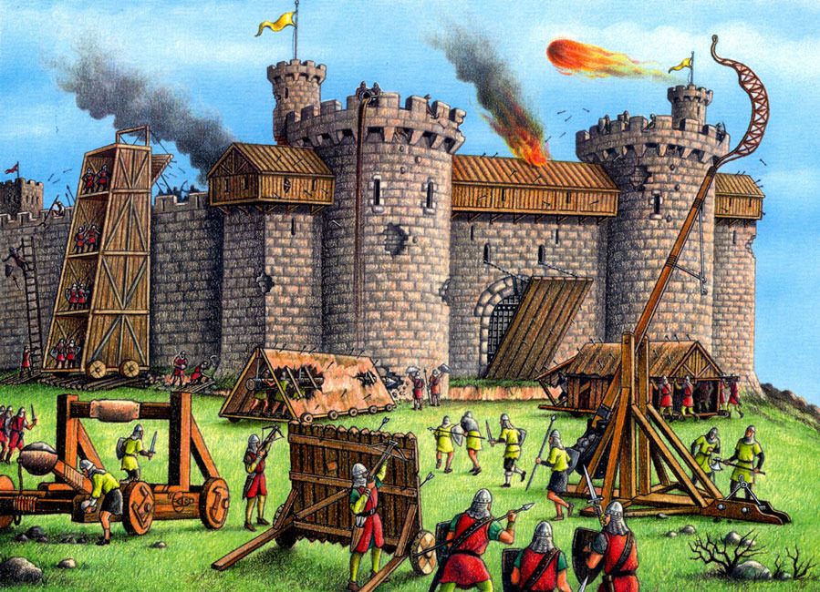 drawing of a castle under seige
