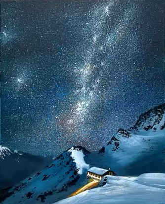 snowy mountain with milkyway