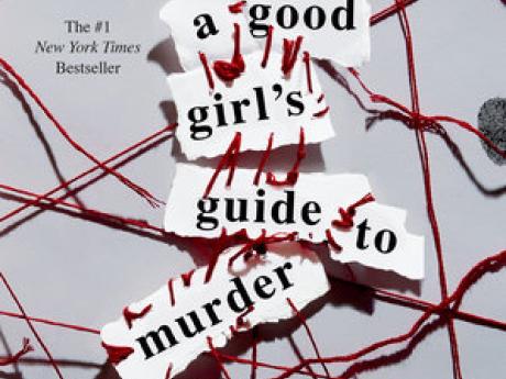 Text reads "a good girl's guide to murder" across a board of red strings 
