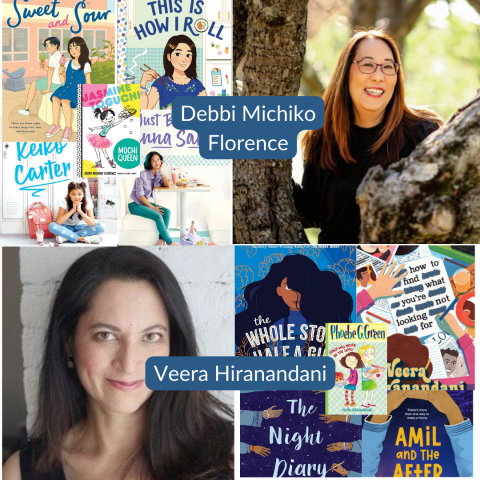 Author Debbi Michiko Florence and Veera Hiranandani and their book titles