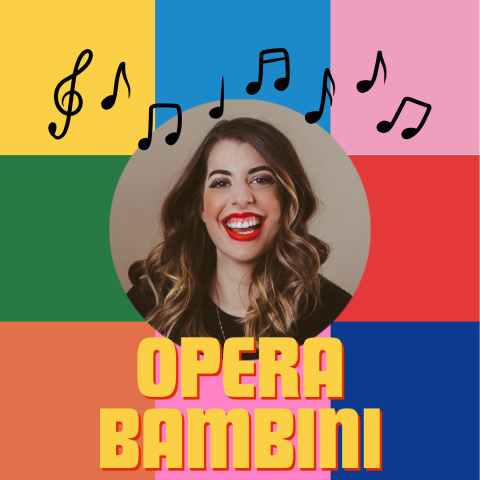 Colorful squares with music notes and words Opera Bambini 
