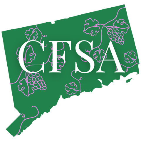 Green map of State of CT with letters CFSA over it