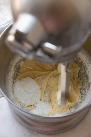 A blender with cake mix