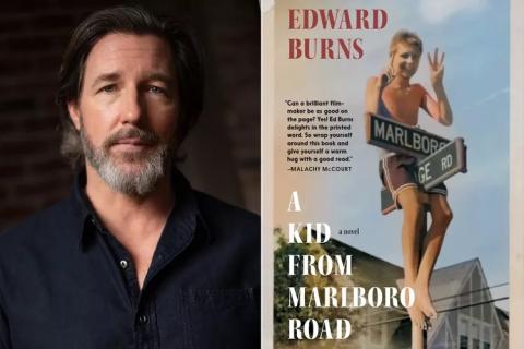 Ed Burns headshot with book cover