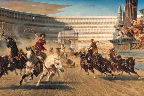 painting of chariot racers