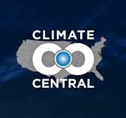 Map of U.S. with words Climate Central and double-C logo on it