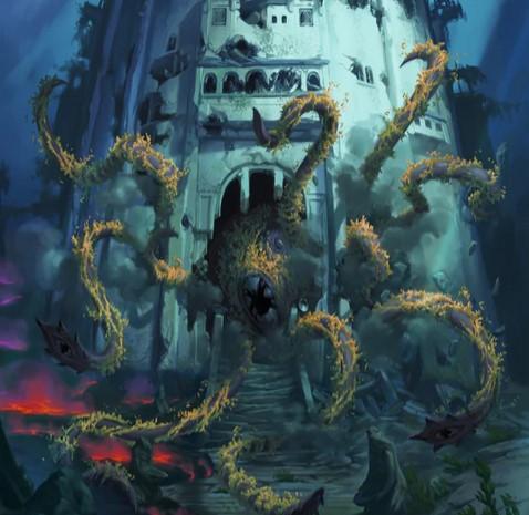 the kraken attacking a building underwater